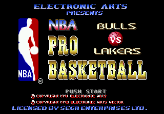 NBA Pro Basketball Bulls vs Lakers title screen for Sega Mega Drive